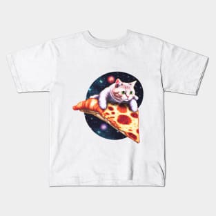 Galaxy Cat Riding A slice of Pizza Kids T-Shirt